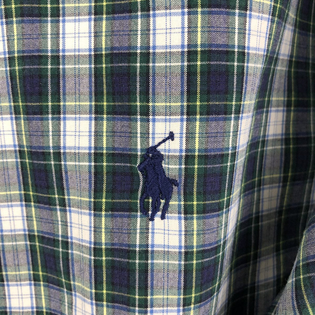 Ralph Lauren Classic Fit Long Sleeve Button Down Check Shirt, Men's Size L cotton navy blue type Vintage Second Hand