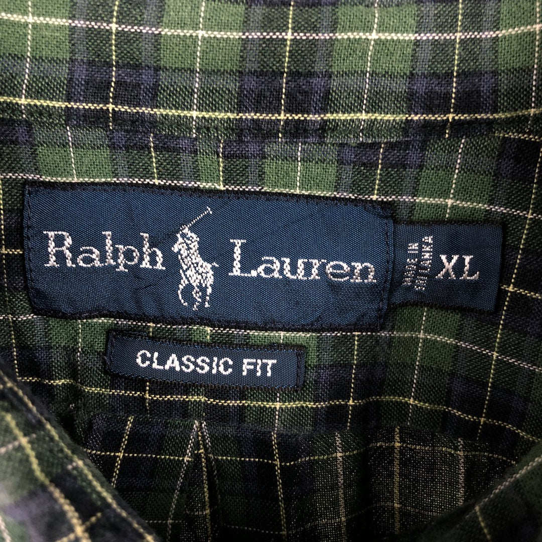 Ralph Lauren Classic Fit Long Sleeve Button Down Check Shirt Men's XL cotton Green type dark green Vintage Second Hand
