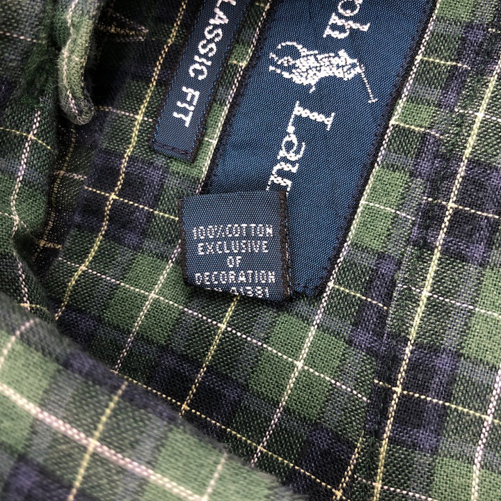 Ralph Lauren Classic Fit Long Sleeve Button Down Check Shirt Men's XL cotton Green type dark green Vintage Second Hand
