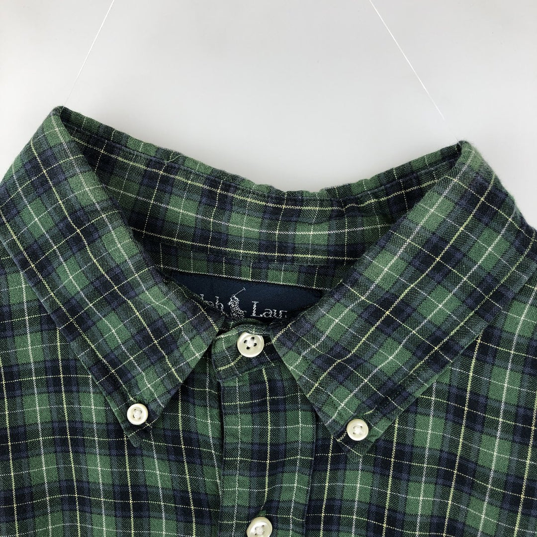 Ralph Lauren Classic Fit Long Sleeve Button Down Check Shirt Men's XL cotton Green type dark green Vintage Second Hand