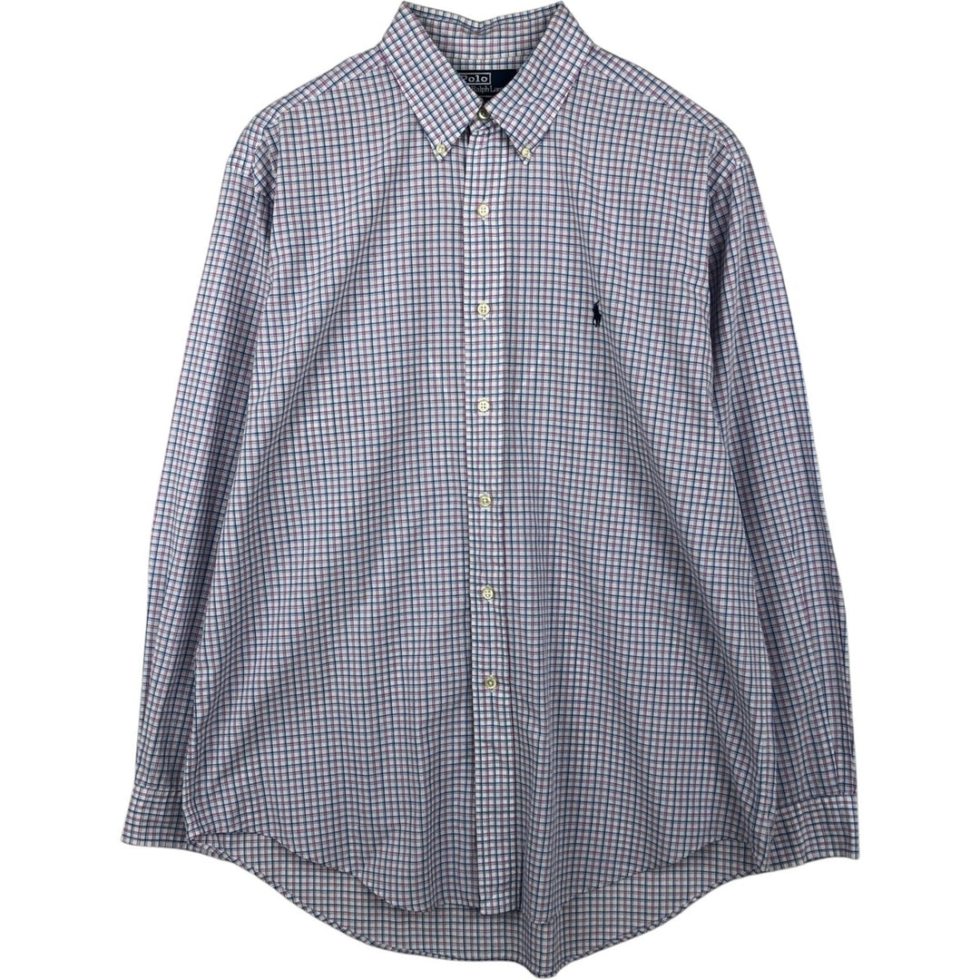 Ralph Lauren POLO by Ralph Lauren YARMOUTH Long-Sleeve Button-Down Check Shirt, Men's Size L (approx.) cotton white type Vintage Second Hand