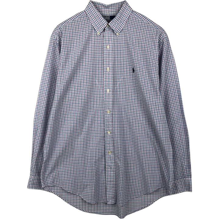Ralph Lauren POLO by Ralph Lauren YARMOUTH Long-Sleeve Button-Down Check Shirt, Men's Size L (approx.) cotton white type Vintage Second Hand