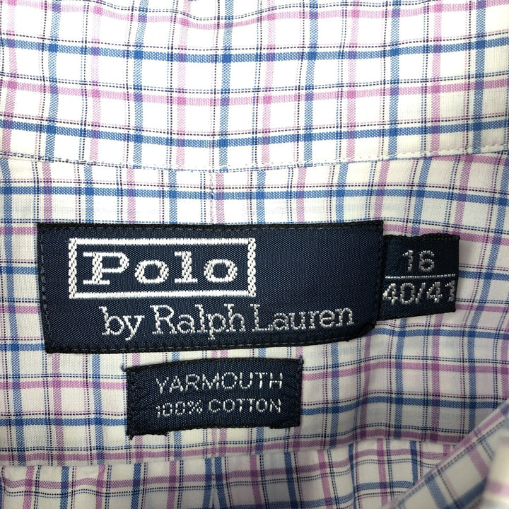Ralph Lauren POLO by Ralph Lauren YARMOUTH Long-Sleeve Button-Down Check Shirt, Men's Size L (approx.) cotton white type Vintage Second Hand