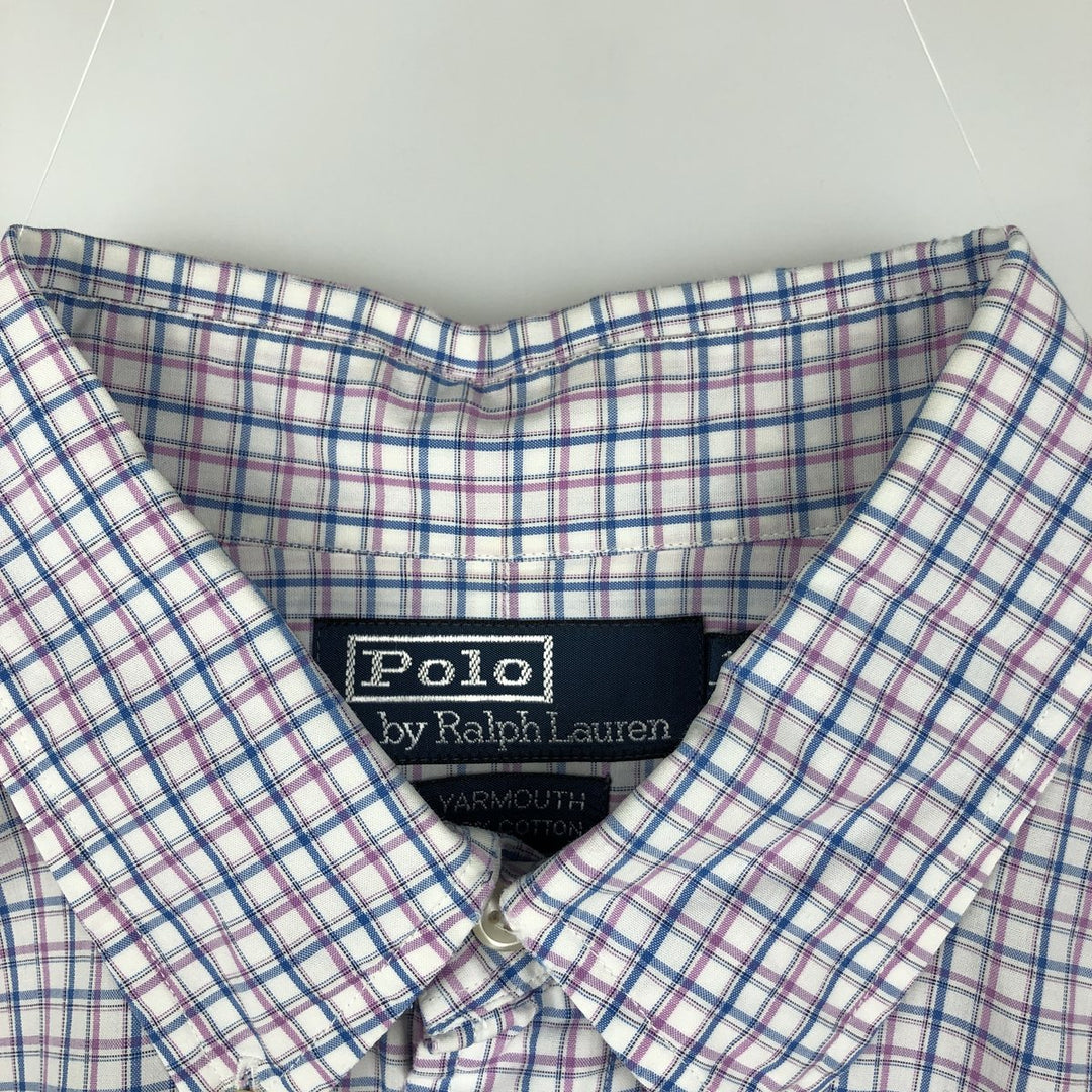 Ralph Lauren POLO by Ralph Lauren YARMOUTH Long-Sleeve Button-Down Check Shirt, Men's Size L (approx.) cotton white type Vintage Second Hand