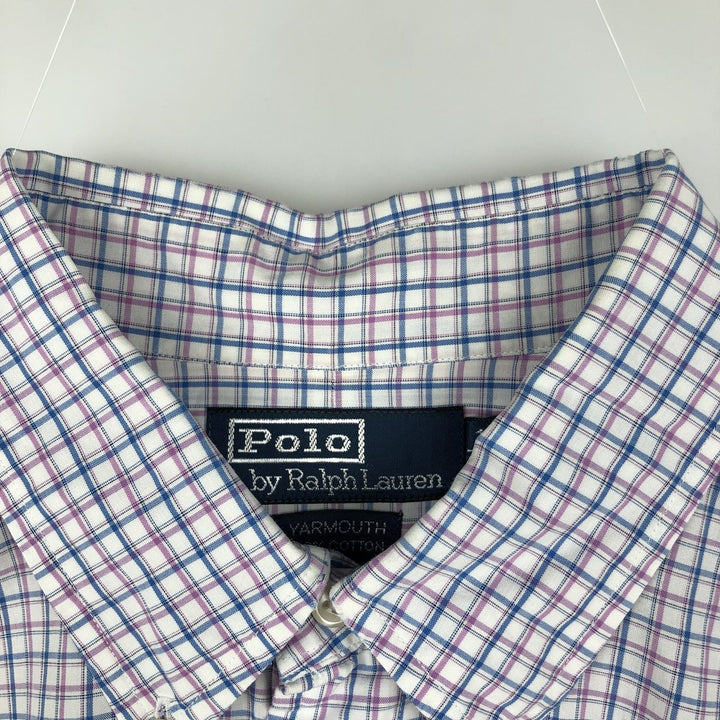 Ralph Lauren POLO by Ralph Lauren YARMOUTH Long-Sleeve Button-Down Check Shirt, Men's Size L (approx.) cotton white type Vintage Second Hand