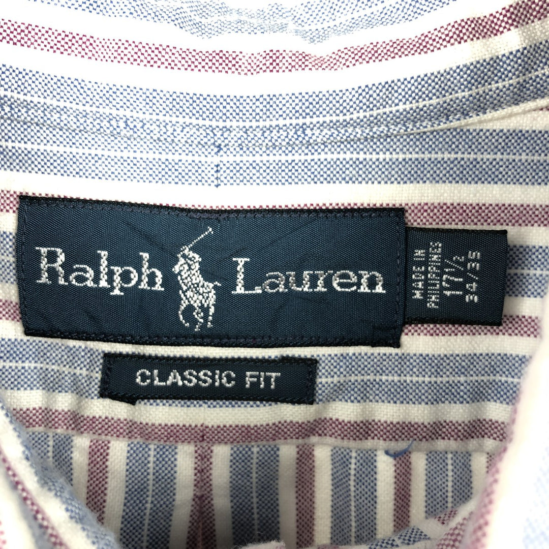 Ralph Lauren Classic Fit Multi-Stripe Long Sleeve Button-Down Striped Shirt, Men's XL cotton white type Vintage Second Hand