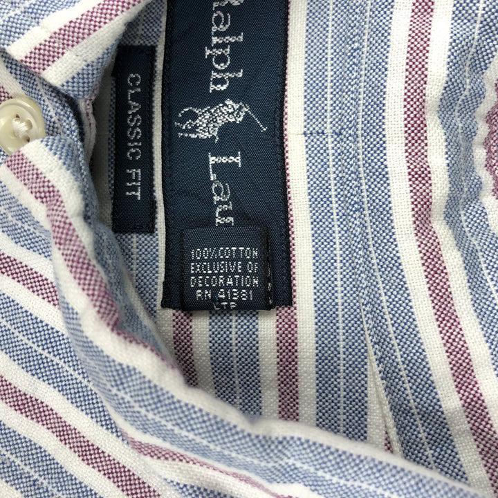 Ralph Lauren Classic Fit Multi-Stripe Long Sleeve Button-Down Striped Shirt, Men's XL cotton white type Vintage Second Hand