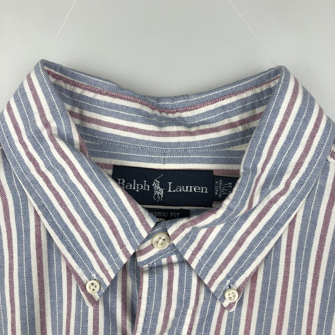 Ralph Lauren Classic Fit Multi-Stripe Long Sleeve Button-Down Striped Shirt, Men's XL cotton white type Vintage Second Hand