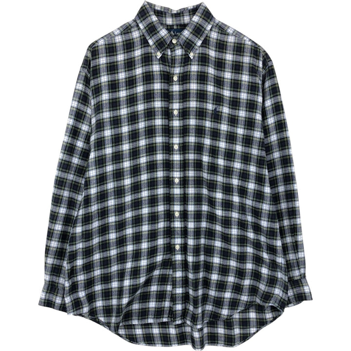 Ralph Lauren BLAKE long sleeve button down check shirt, men's size L cotton navy blue type Vintage Second Hand