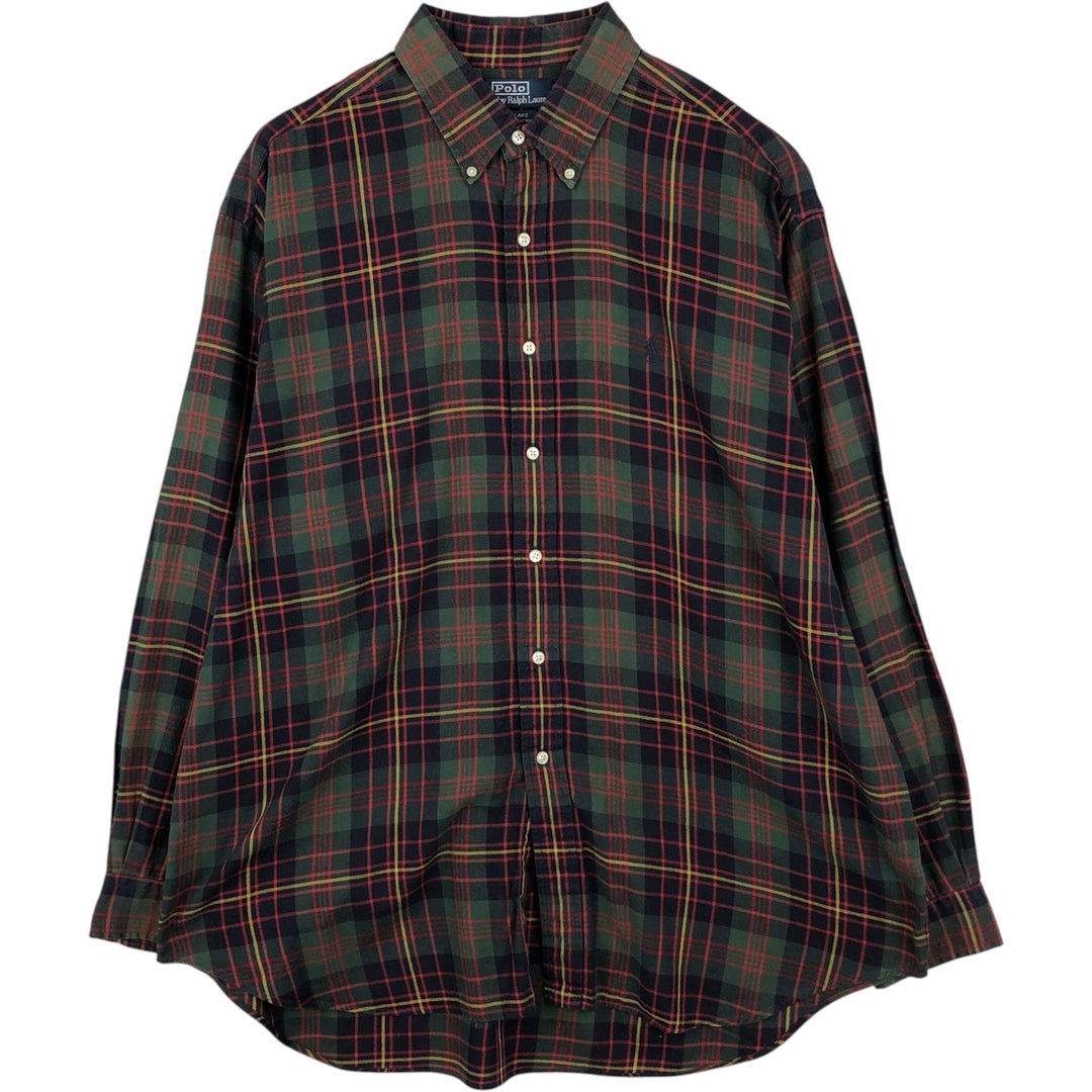 Ralph Lauren POLO by Ralph Lauren BLAKE long-sleeved button-down check shirt, men's size XL cotton Green type dark green Vintage Second Hand