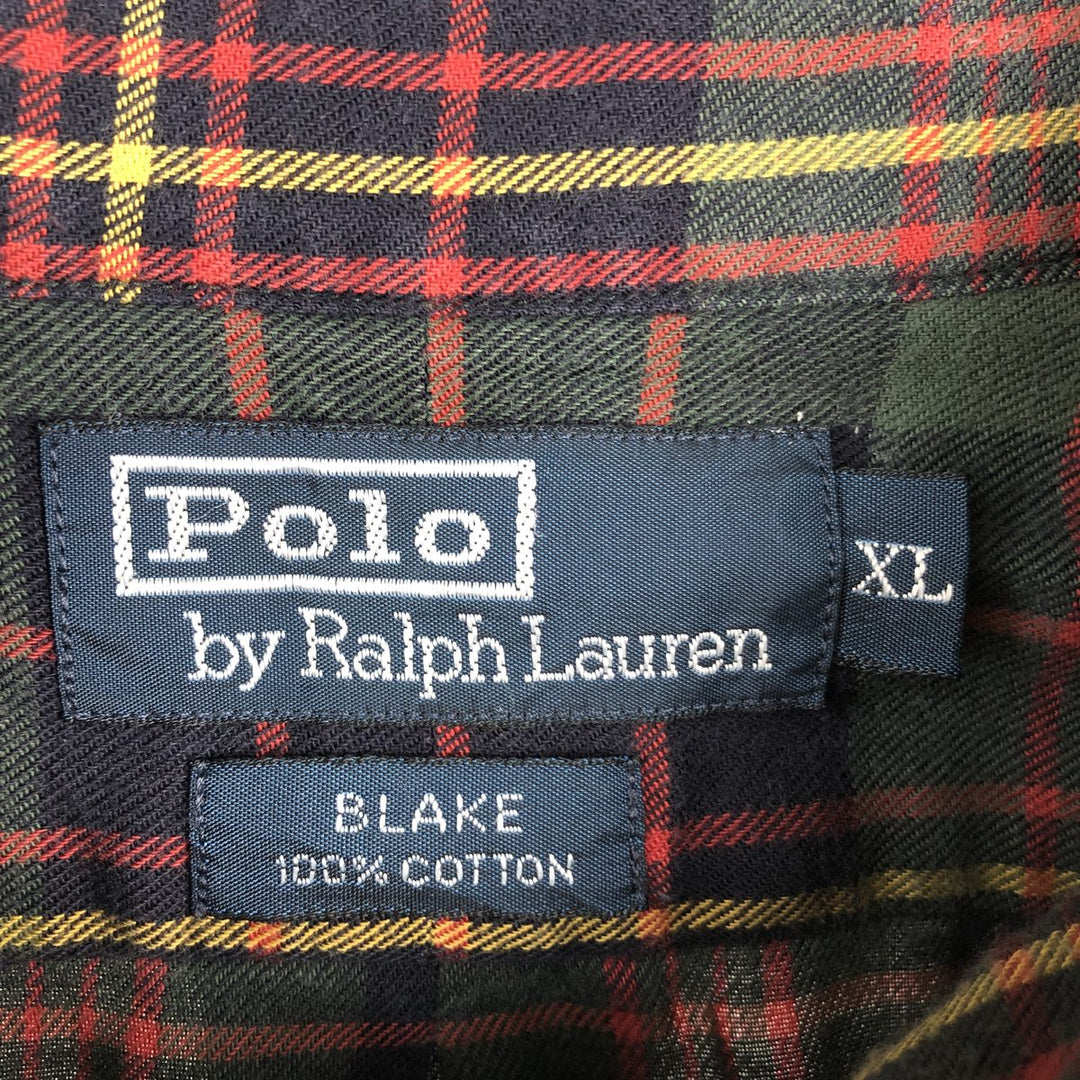 Ralph Lauren POLO by Ralph Lauren BLAKE long-sleeved button-down check shirt, men's size XL cotton Green type dark green Vintage Second Hand