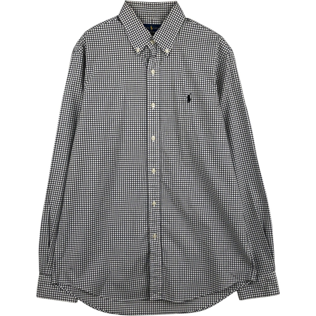 Ralph Lauren STRETCH Long-Sleeve Button-Down Check Shirt, Men's Size M (approx.) cotton black type Vintage Second Hand
