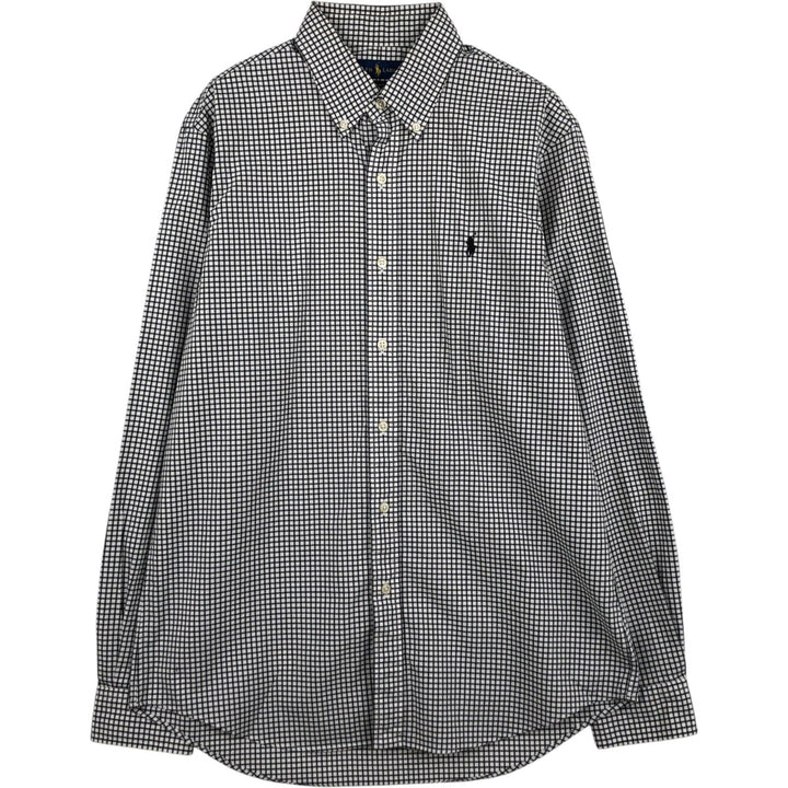 Ralph Lauren STRETCH Long-Sleeve Button-Down Check Shirt, Men's Size M (approx.) cotton black type Vintage Second Hand