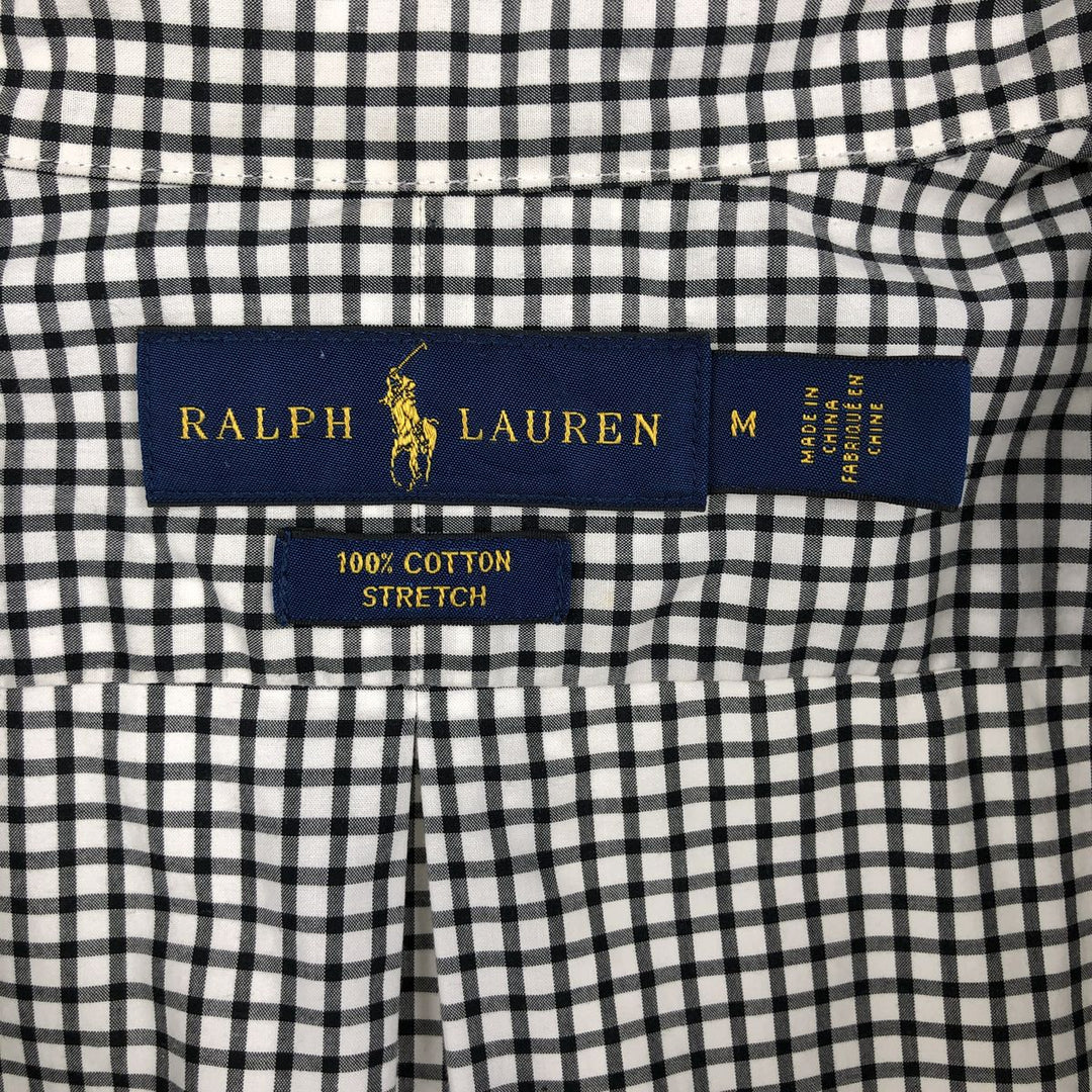 Ralph Lauren STRETCH Long-Sleeve Button-Down Check Shirt, Men's Size M (approx.) cotton black type Vintage Second Hand