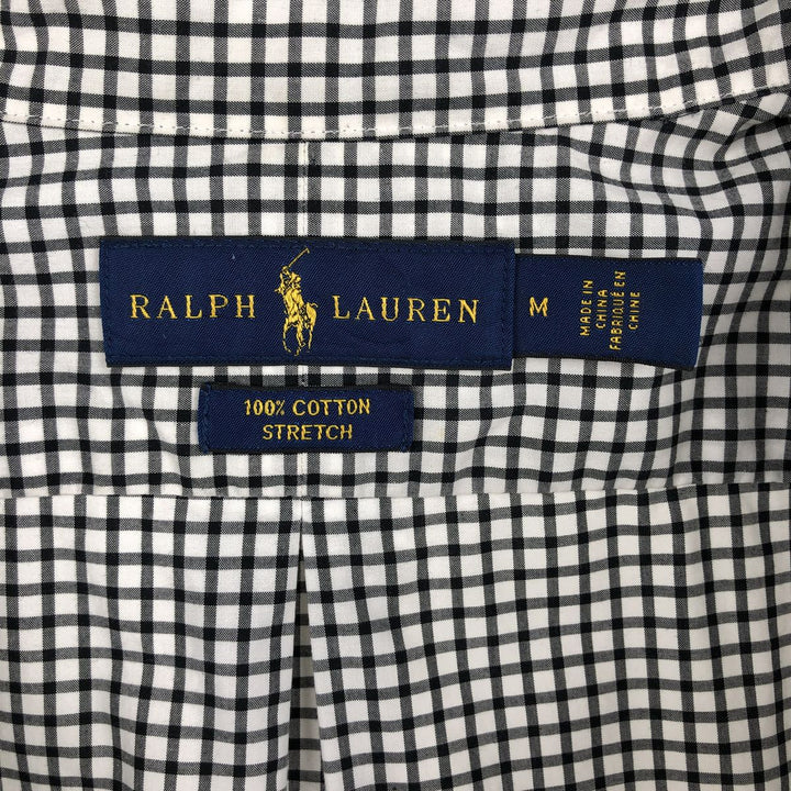 Ralph Lauren STRETCH Long-Sleeve Button-Down Check Shirt, Men's Size M (approx.) cotton black type Vintage Second Hand