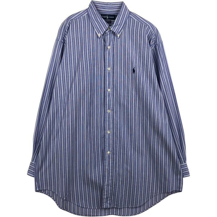 Ralph Lauren YARMOUTH Long Sleeve Button-Down Striped Shirt, Men's Size L cotton navy blue type Vintage Second Hand