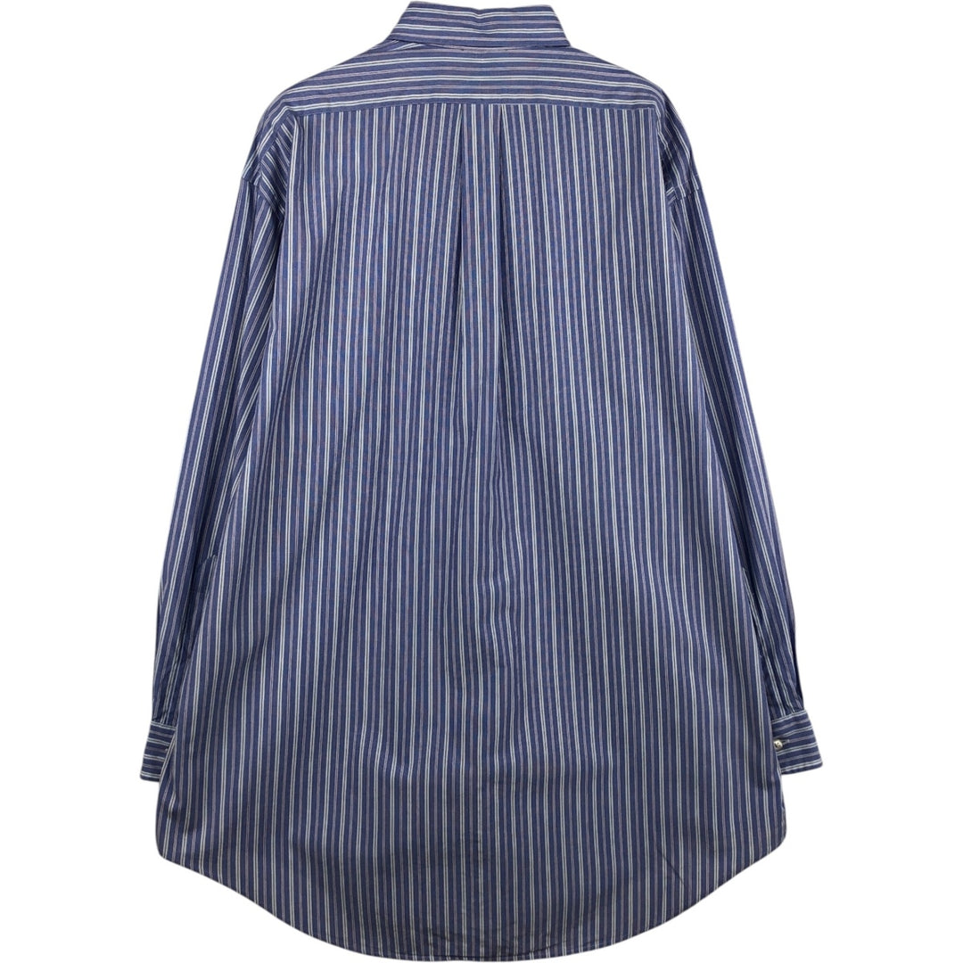 Ralph Lauren YARMOUTH Long Sleeve Button-Down Striped Shirt, Men's Size L cotton navy blue type Vintage Second Hand