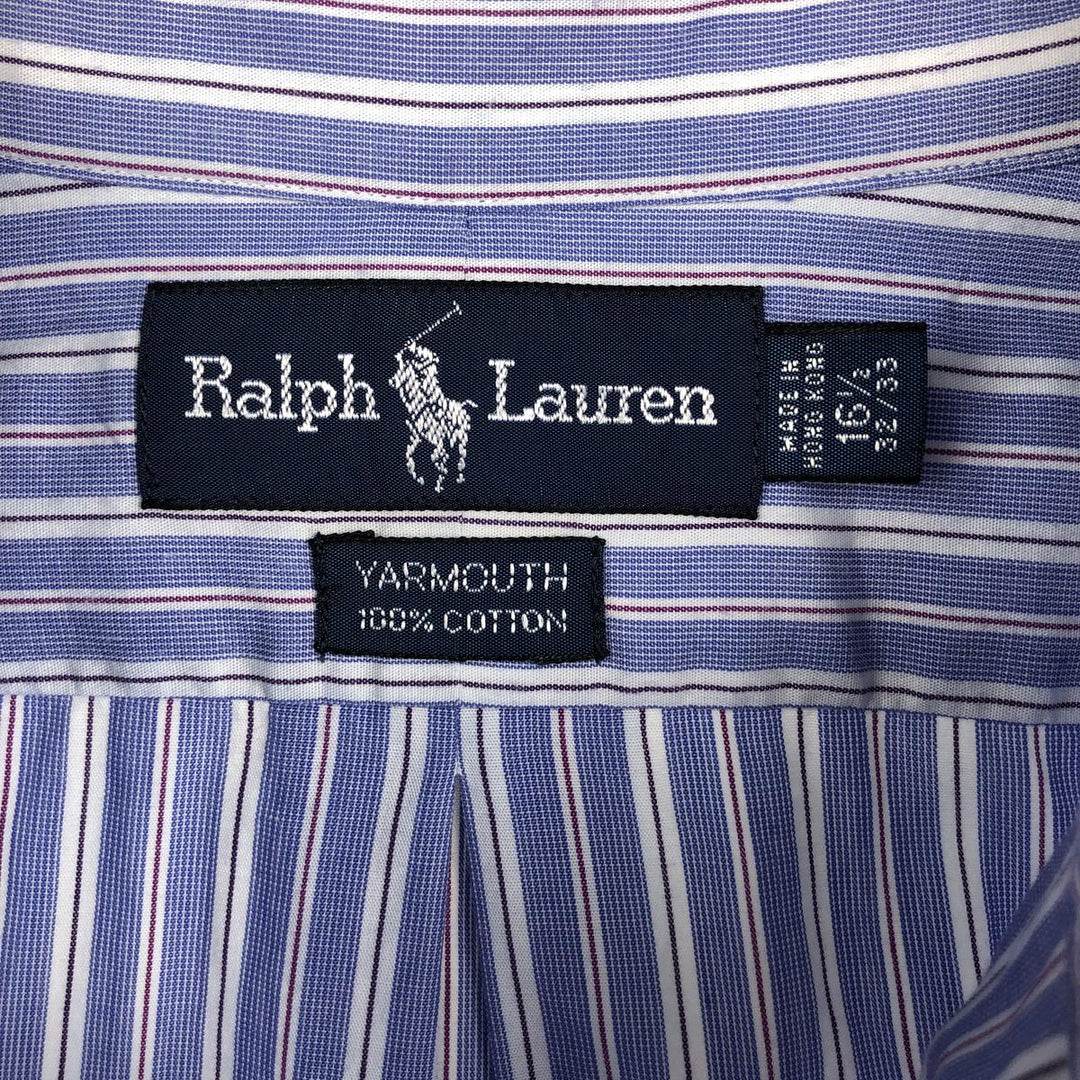 Ralph Lauren YARMOUTH Long Sleeve Button-Down Striped Shirt, Men's Size L cotton navy blue type Vintage Second Hand