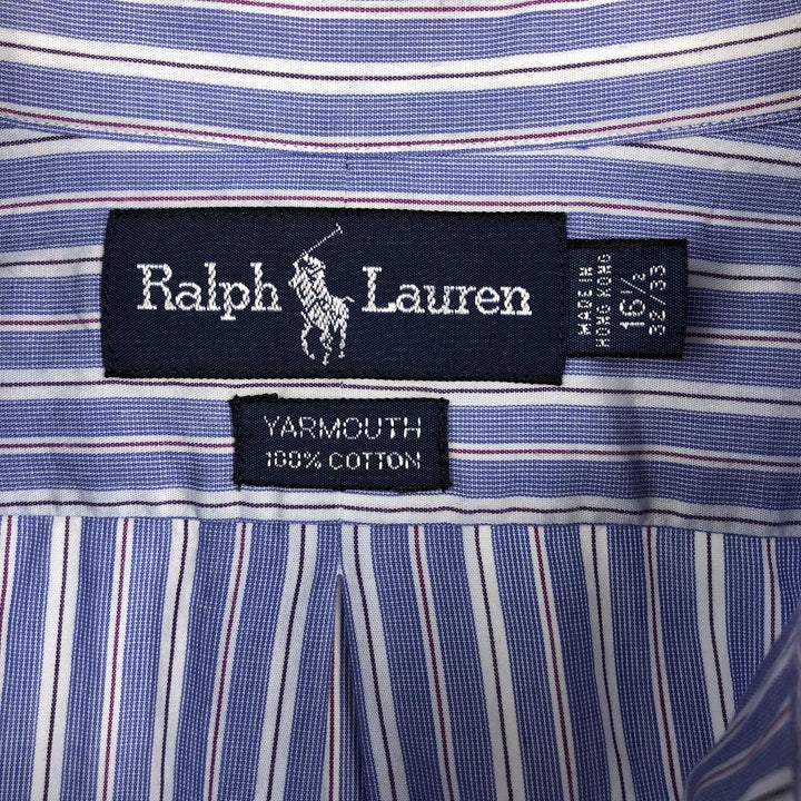 Ralph Lauren YARMOUTH Long Sleeve Button-Down Striped Shirt, Men's Size L cotton navy blue type Vintage Second Hand