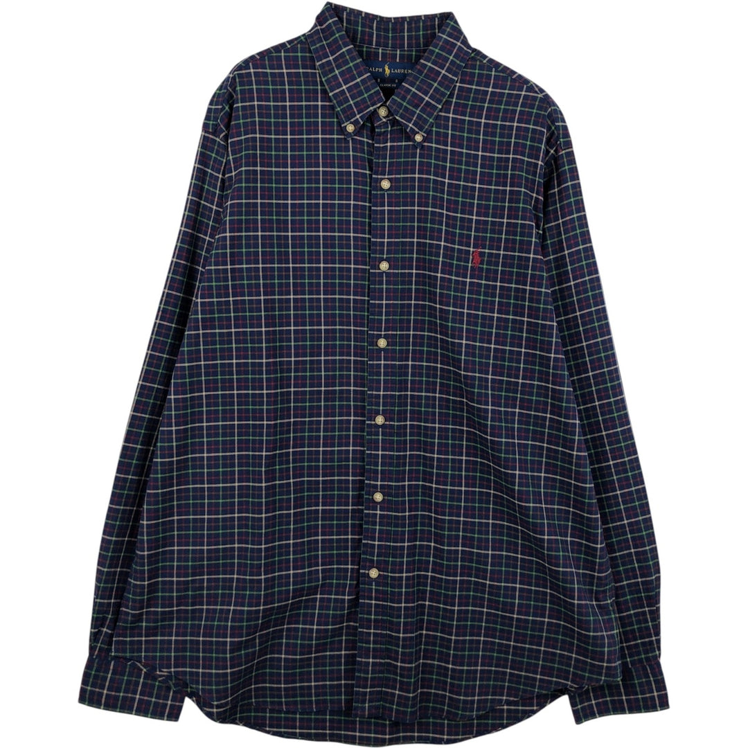 Ralph Lauren Classic Fit Long Sleeve Button Down Check Shirt Men's XL cotton navy blue type Vintage Second Hand