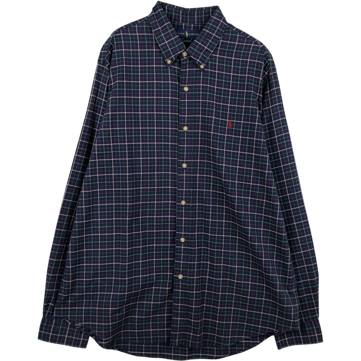 Ralph Lauren Classic Fit Long Sleeve Button Down Check Shirt Men's XL cotton navy blue type Vintage Second Hand