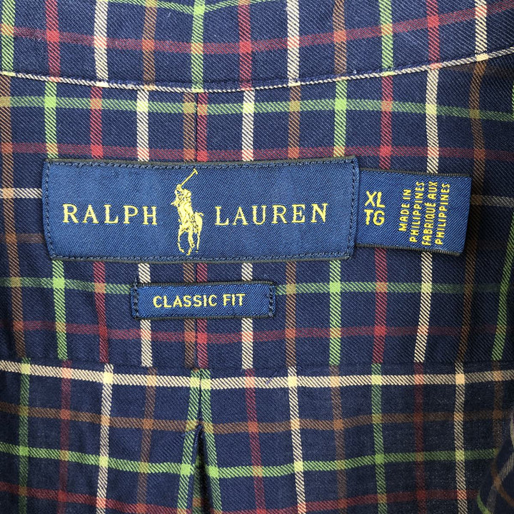 Ralph Lauren Classic Fit Long Sleeve Button Down Check Shirt Men's XL cotton navy blue type Vintage Second Hand