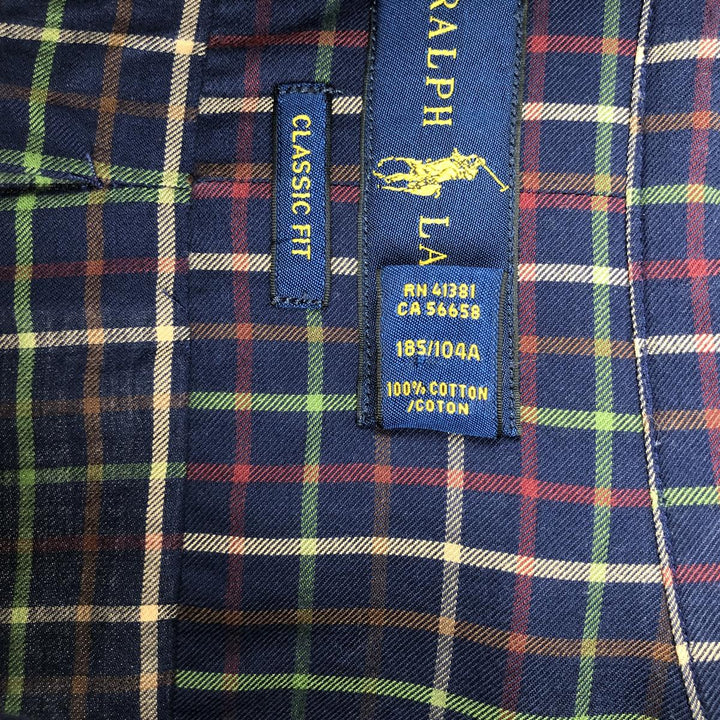 Ralph Lauren Classic Fit Long Sleeve Button Down Check Shirt Men's XL cotton navy blue type Vintage Second Hand