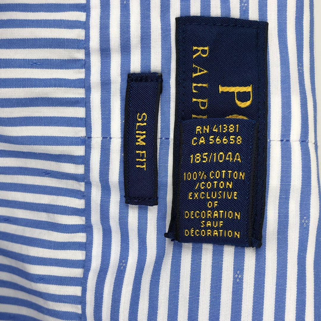 Ralph Lauren POLO RALPH LAUREN SLIM FIT Long-Sleeve Cotton Stripe Shirt, Men's Size XL (approx.) cotton blue type Vintage Second Hand