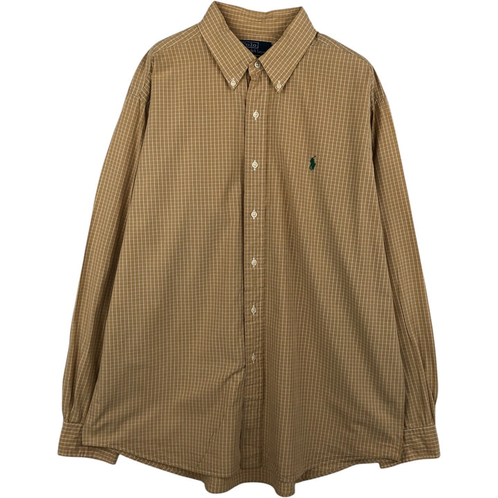 Ralph Lauren POLO by Ralph Lauren CUSTOM FIT long-sleeved button-down check shirt, men's size XL cotton yellow type Vintage Second Hand