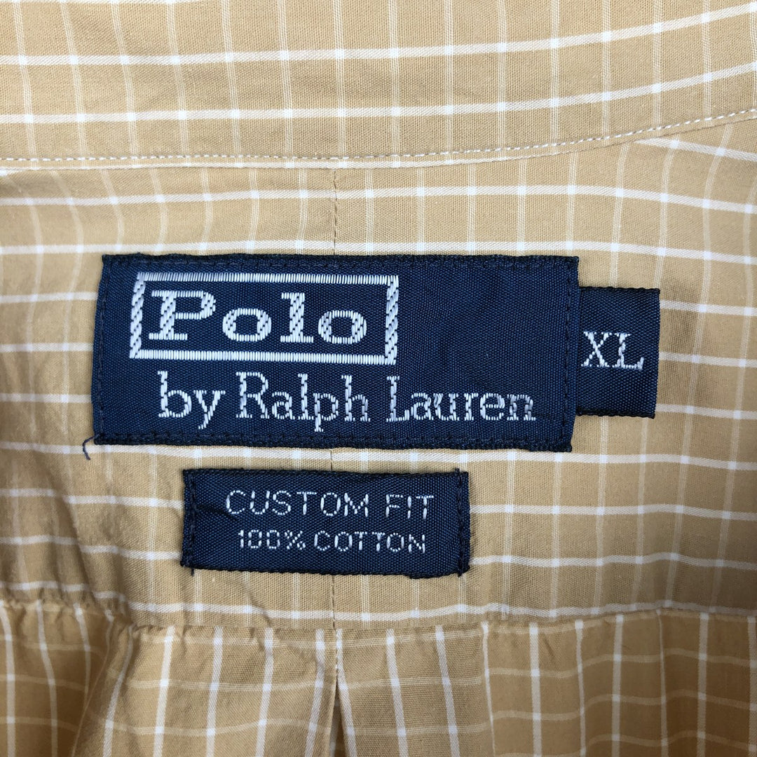 Ralph Lauren POLO by Ralph Lauren CUSTOM FIT long-sleeved button-down check shirt, men's size XL cotton yellow type Vintage Second Hand