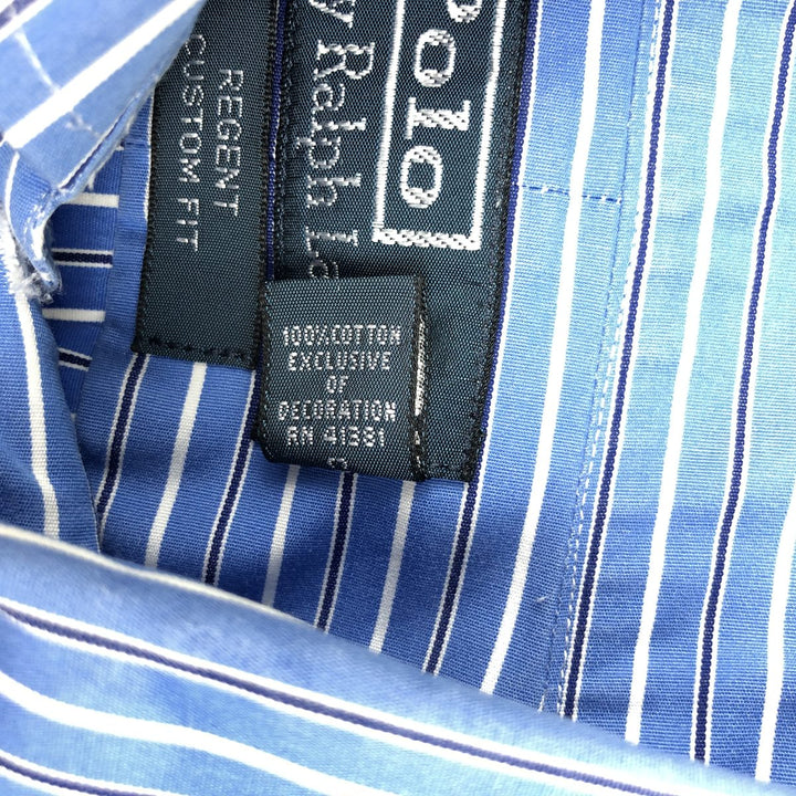 Ralph Lauren REGENT CUSTOM FIT Multi-stripe Long-Sleeve Cotton Stripe Shirt, Men's Size M (approx.) cotton blue type Vintage Second Hand