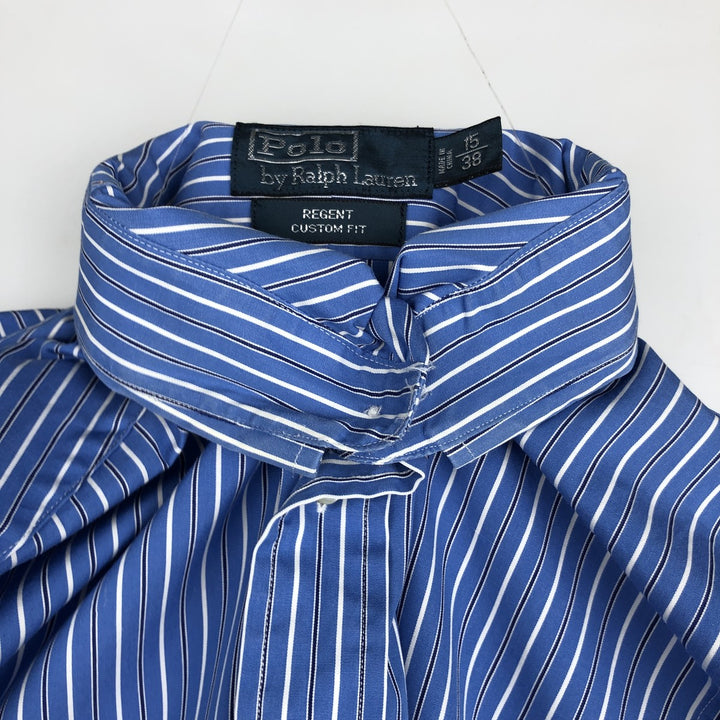 Ralph Lauren REGENT CUSTOM FIT Multi-stripe Long-Sleeve Cotton Stripe Shirt, Men's Size M (approx.) cotton blue type Vintage Second Hand