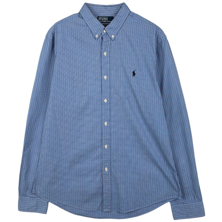 Ralph Lauren POLO by Ralph Lauren SLIM FIT Multi-stripe Long-Sleeve Button-Down Stripe Shirt (Men's Size L equivalent) cotton Blue type light blue Vintage Second Hand