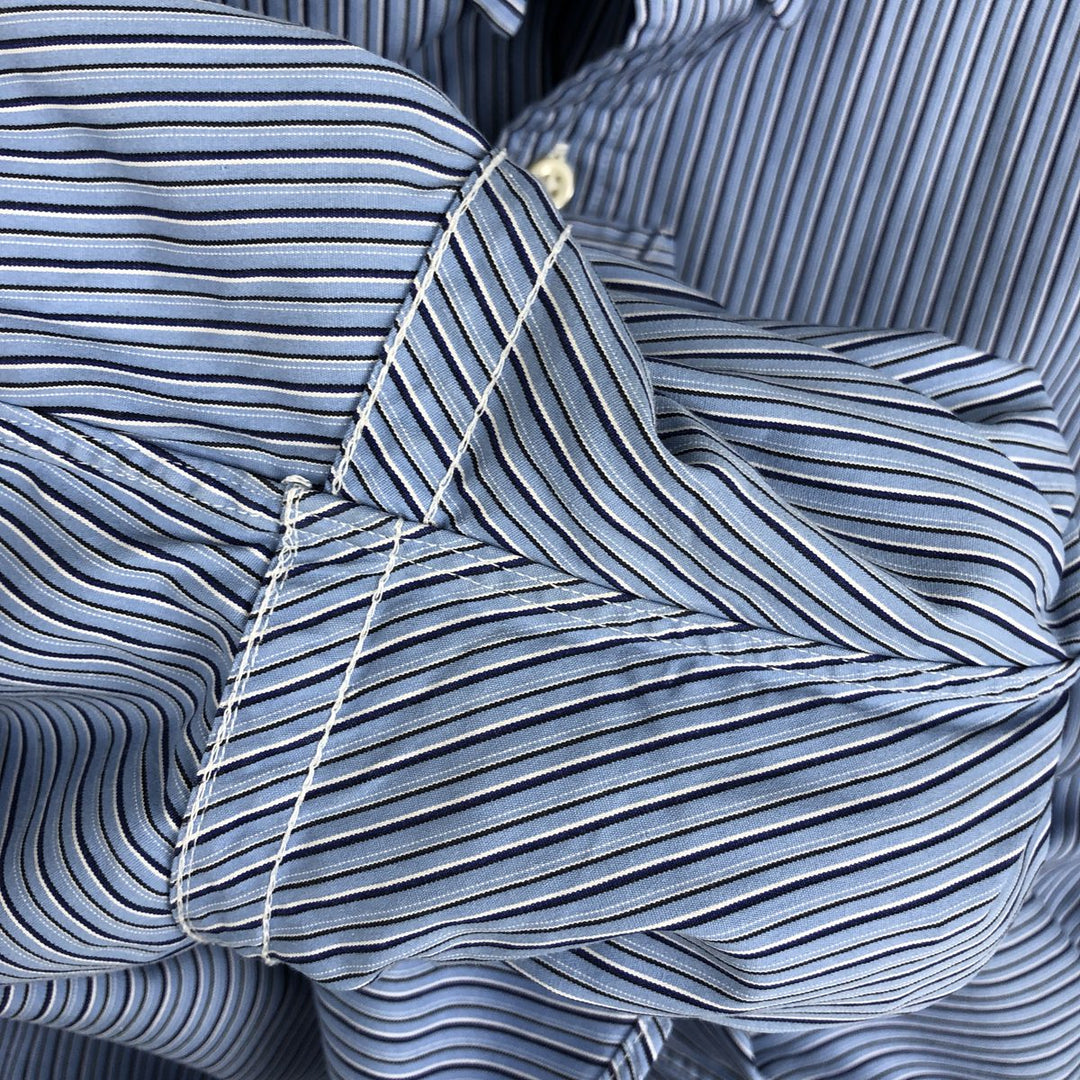 Ralph Lauren POLO by Ralph Lauren SLIM FIT Multi-stripe Long-Sleeve Button-Down Stripe Shirt (Men's Size L equivalent) cotton Blue type light blue Vintage Second Hand