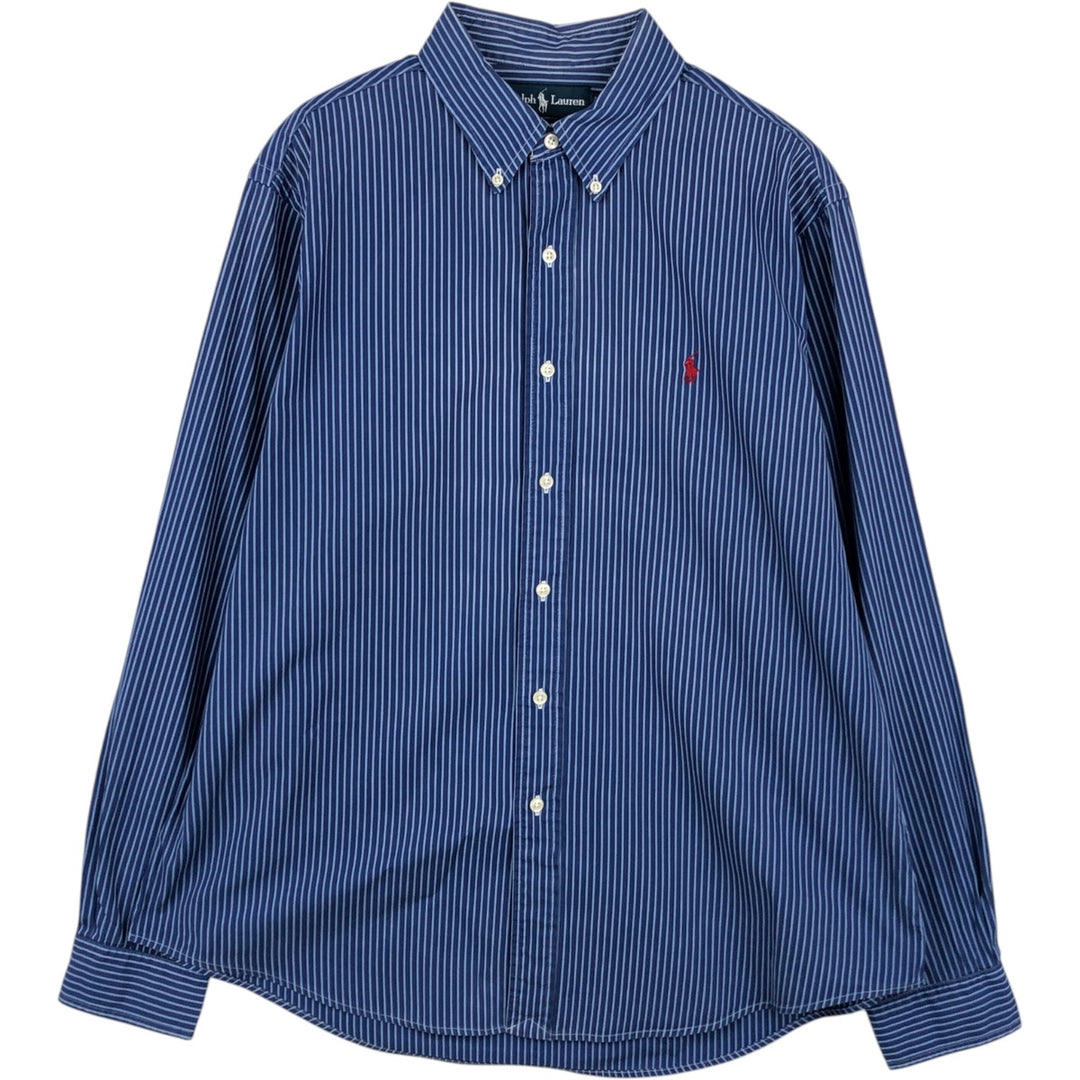 Ralph Lauren CUSTOM FIT long sleeve button down striped shirt men's XL size cotton navy blue type Vintage Second Hand