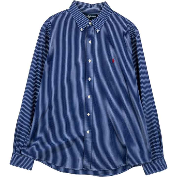 Ralph Lauren CUSTOM FIT long sleeve button down striped shirt men's XL size cotton navy blue type Vintage Second Hand