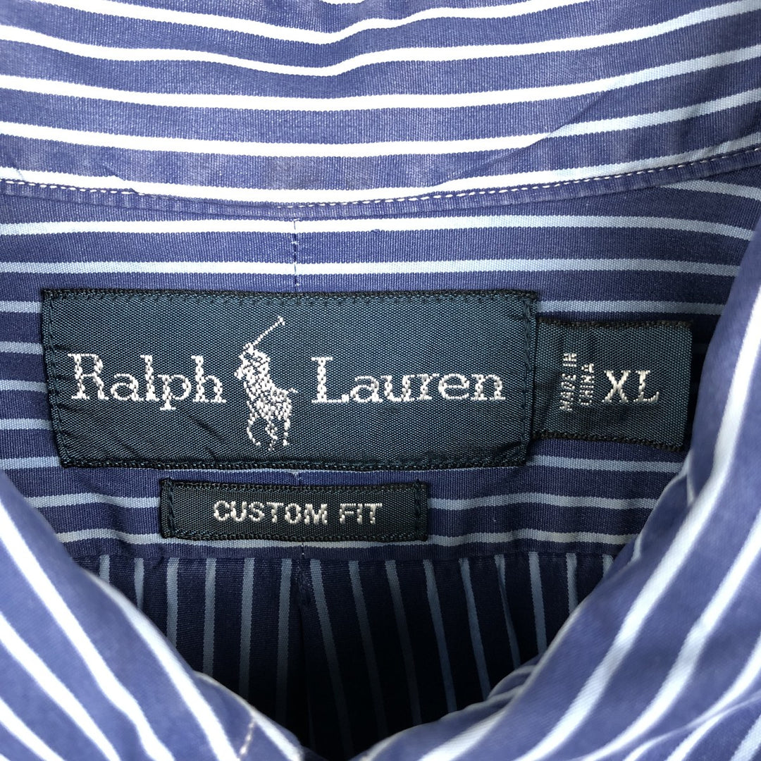 Ralph Lauren CUSTOM FIT long sleeve button down striped shirt men's XL size cotton navy blue type Vintage Second Hand