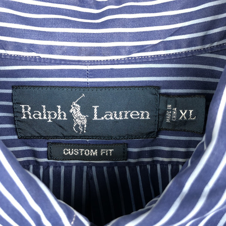 Ralph Lauren CUSTOM FIT long sleeve button down striped shirt men's XL size cotton navy blue type Vintage Second Hand