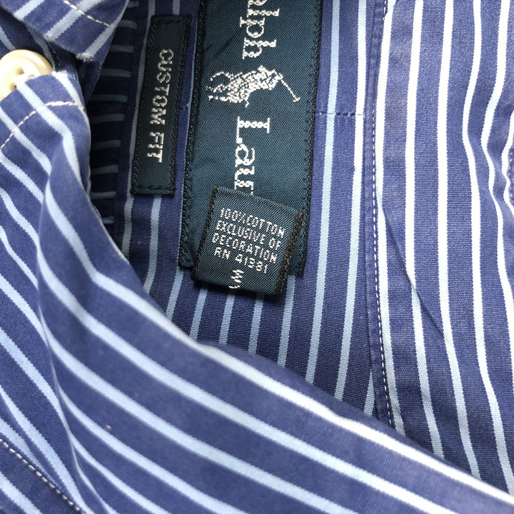 Ralph Lauren CUSTOM FIT long sleeve button down striped shirt men's XL size cotton navy blue type Vintage Second Hand