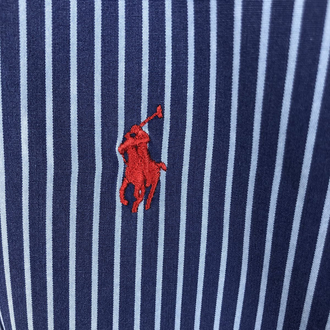 Ralph Lauren CUSTOM FIT long sleeve button down striped shirt men's XL size cotton navy blue type Vintage Second Hand