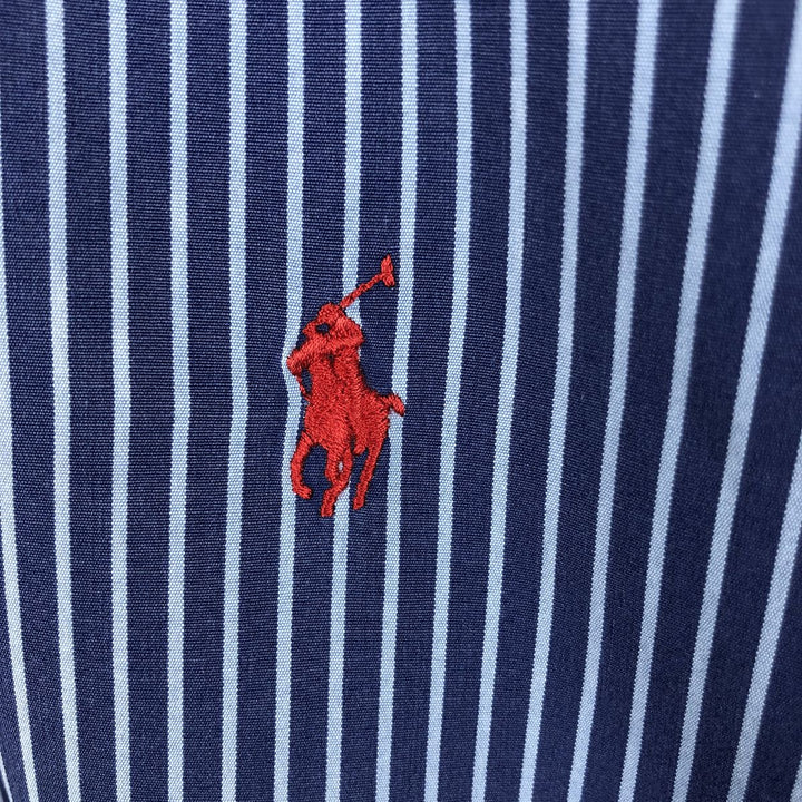Ralph Lauren CUSTOM FIT long sleeve button down striped shirt men's XL size cotton navy blue type Vintage Second Hand