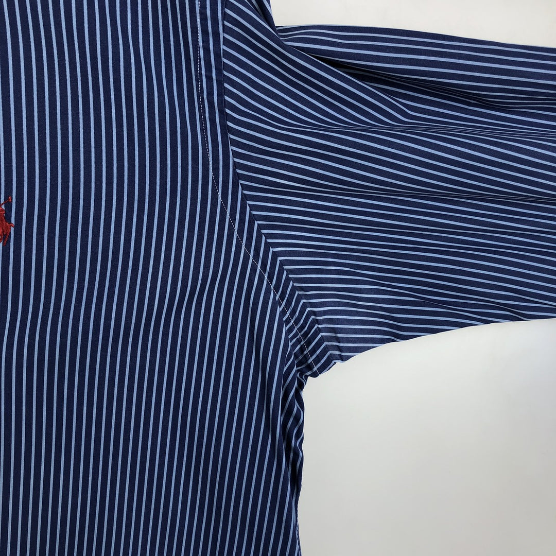 Ralph Lauren CUSTOM FIT long sleeve button down striped shirt men's XL size cotton navy blue type Vintage Second Hand