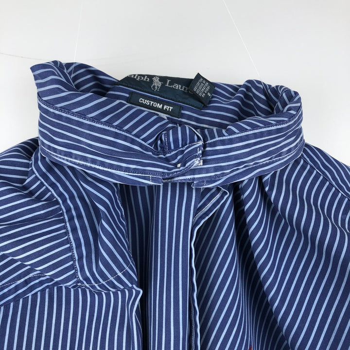 Ralph Lauren CUSTOM FIT long sleeve button down striped shirt men's XL size cotton navy blue type Vintage Second Hand
