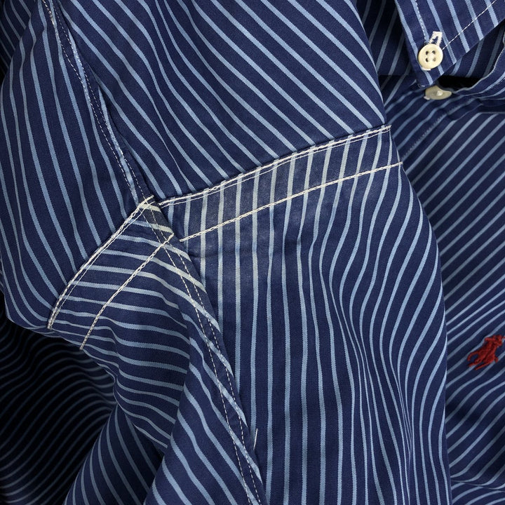 Ralph Lauren CUSTOM FIT long sleeve button down striped shirt men's XL size cotton navy blue type Vintage Second Hand