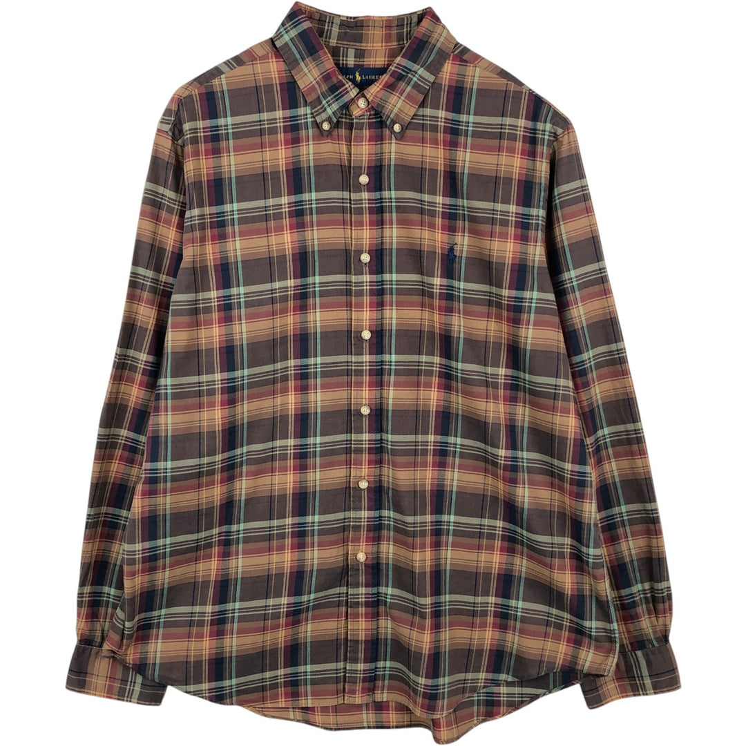 Ralph Lauren long sleeve button down check shirt, men's XL size cotton brown type Vintage Second Hand