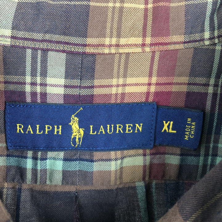Ralph Lauren long sleeve button down check shirt, men's XL size cotton brown type Vintage Second Hand