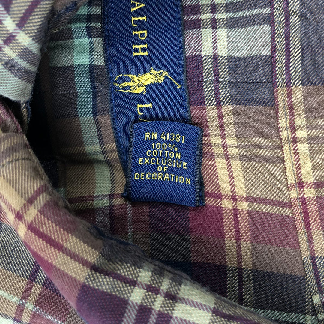 Ralph Lauren long sleeve button down check shirt, men's XL size cotton brown type Vintage Second Hand
