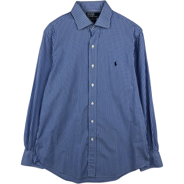 Ralph Lauren POLO by Ralph Lauren CUSTOM FIT DRESS SHIRT, long-sleeved cotton striped shirt, men's size L cotton blue type Vintage Second Hand