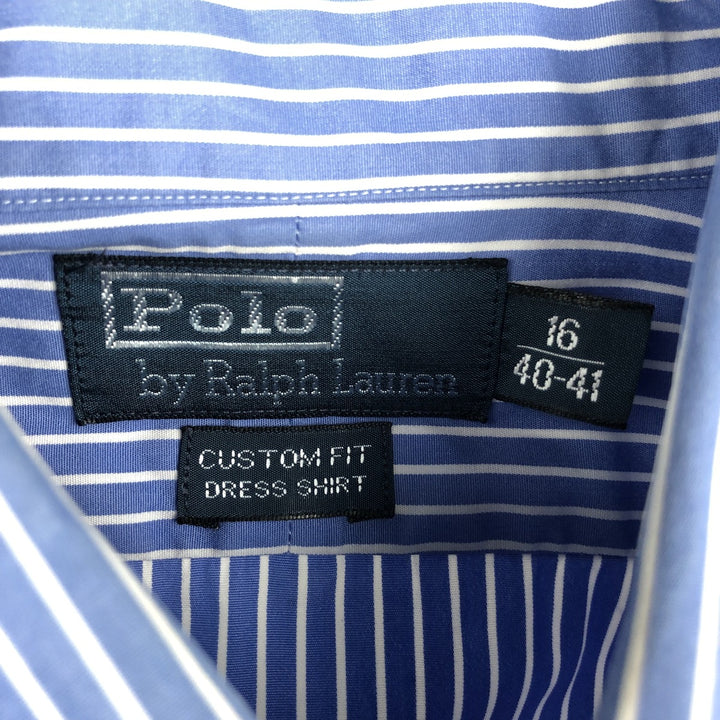 Ralph Lauren POLO by Ralph Lauren CUSTOM FIT DRESS SHIRT, long-sleeved cotton striped shirt, men's size L cotton blue type Vintage Second Hand
