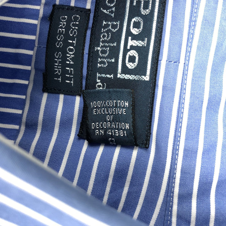Ralph Lauren POLO by Ralph Lauren CUSTOM FIT DRESS SHIRT, long-sleeved cotton striped shirt, men's size L cotton blue type Vintage Second Hand
